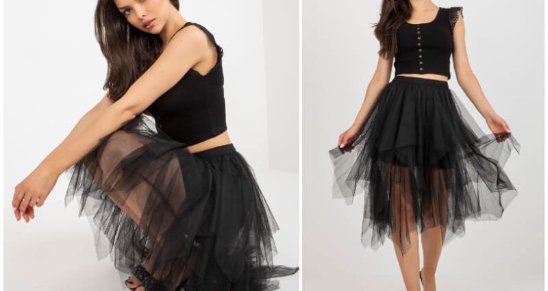Hurt odzieży czarna tiulowa spódnica z hurtowni online.